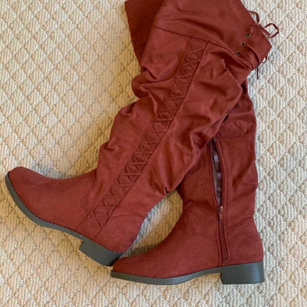 New JustFab red high boots